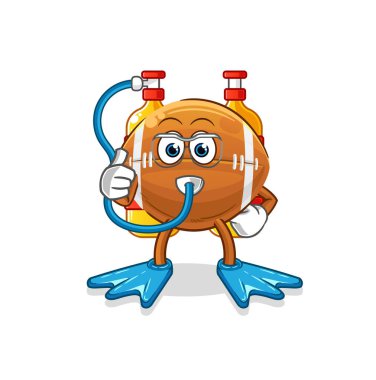 Ragbi topu dalgıcı çizgi filmi. çizgi film maskotu vektörü