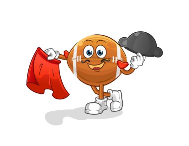 Kırmızı bez resimli ragbi topu matadoru. karakter vektörü