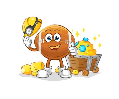 Altın karakterli ragbi topu madencisi. çizgi film maskotu vektörü