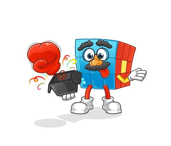 Luva Brincadeira Cubo Rubik Caixa Mascote Desenhos Animados —  Vetores de Stock
