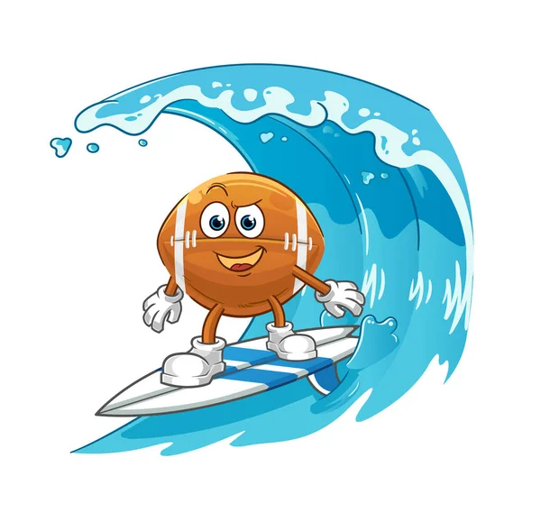 Ragbi topu sörfçüsü karakteri. çizgi film maskotu vektörü
