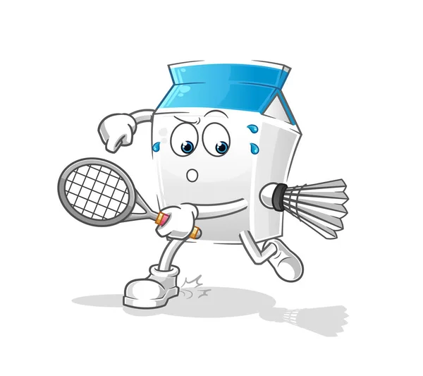 Milch Spielt Badminton Zeichenvektor — Stockvektor