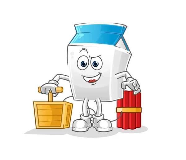 Milk Holding Dynamite Detonator Cartoon Mascot Vector — Stock Vector