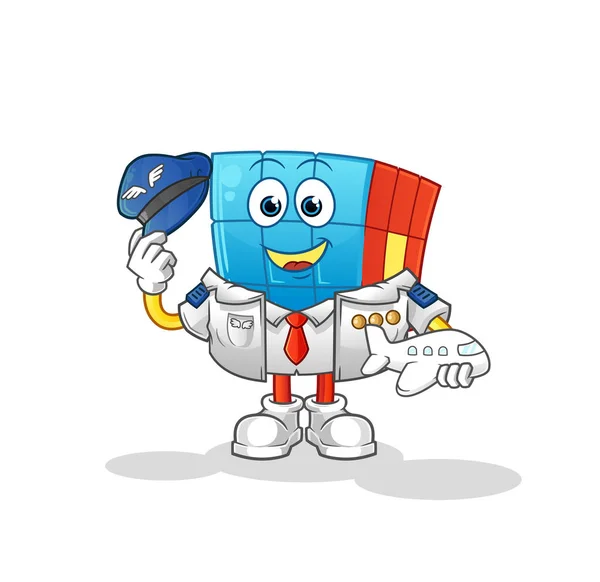 Mascote Piloto Cubo Rubik Vector Dos Desenhos Animados —  Vetores de Stock