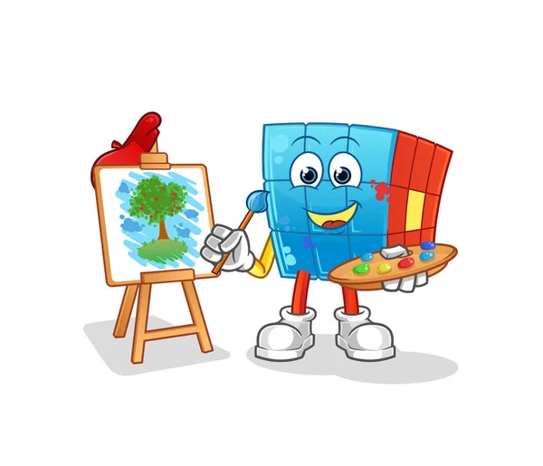 Rubik Cube Mascota Artista Vector Dibujos Animados — Vector de stock