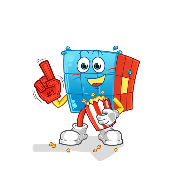 Rubik Cube Fan Mit Popcorn Illustration Zeichenvektor — Stockvektor