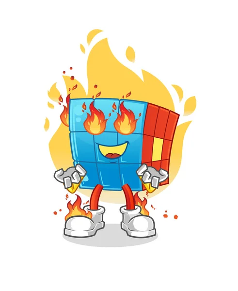 Rubik Cube Fire Mascot Cartoon Vector — Stock Vector