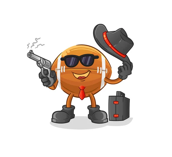 Rugby Ball Mafia Gun Character Cartoon Mascot Vector — Stock Vector