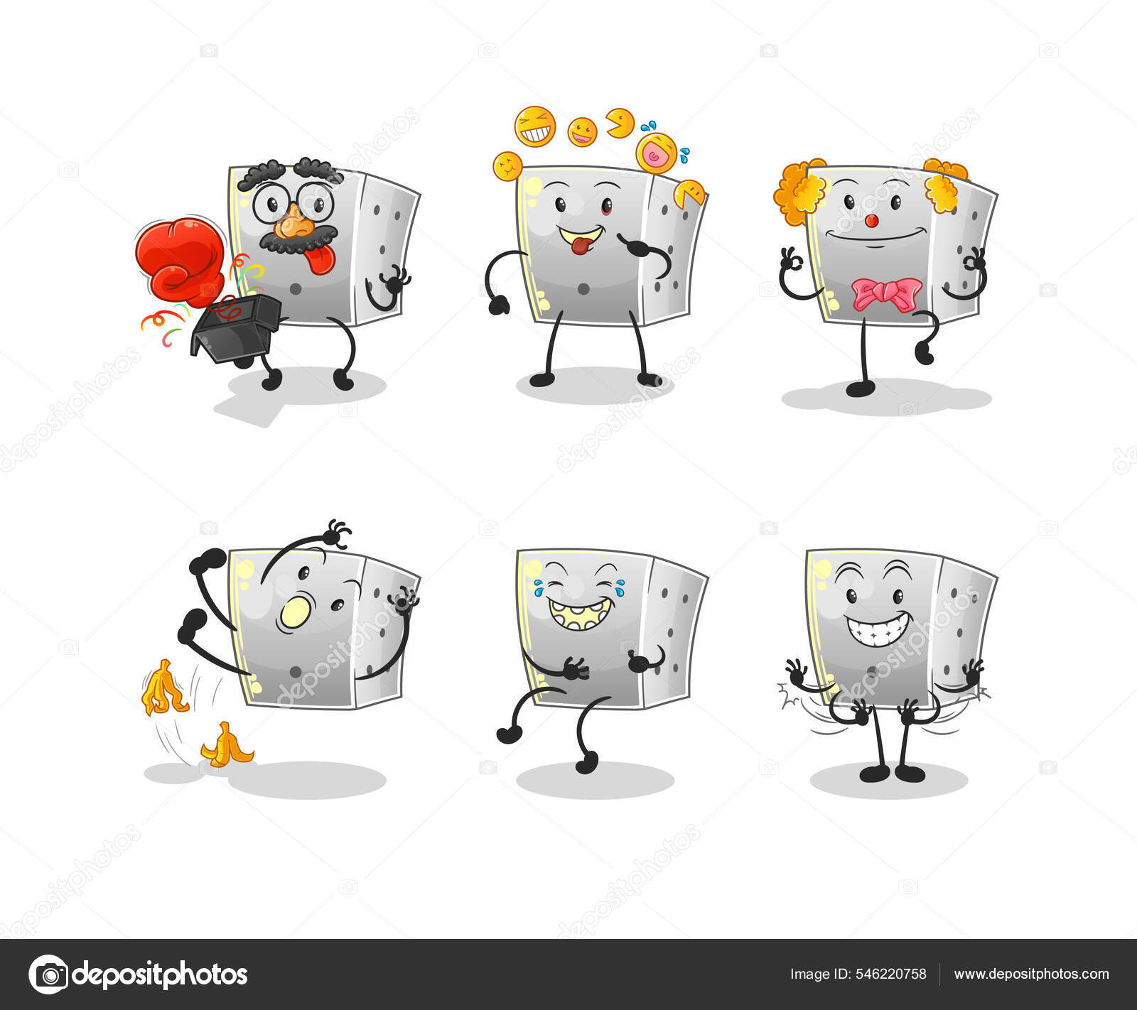 Dice Comedy Set Character Cartoon Mascot Vector Stock Vector Image by
