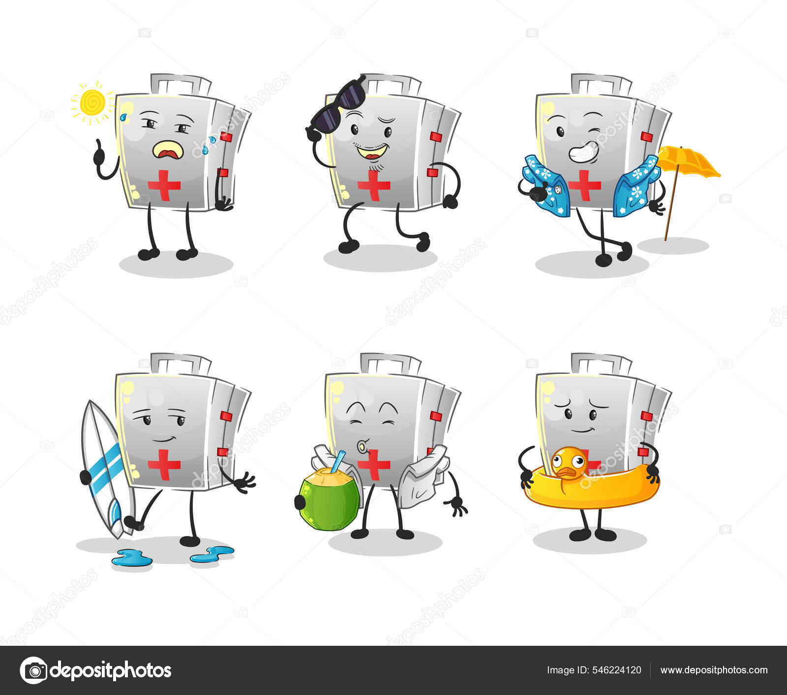 First Aid Kit Holiday Character Cartoon Mascot Vector Stock Vector