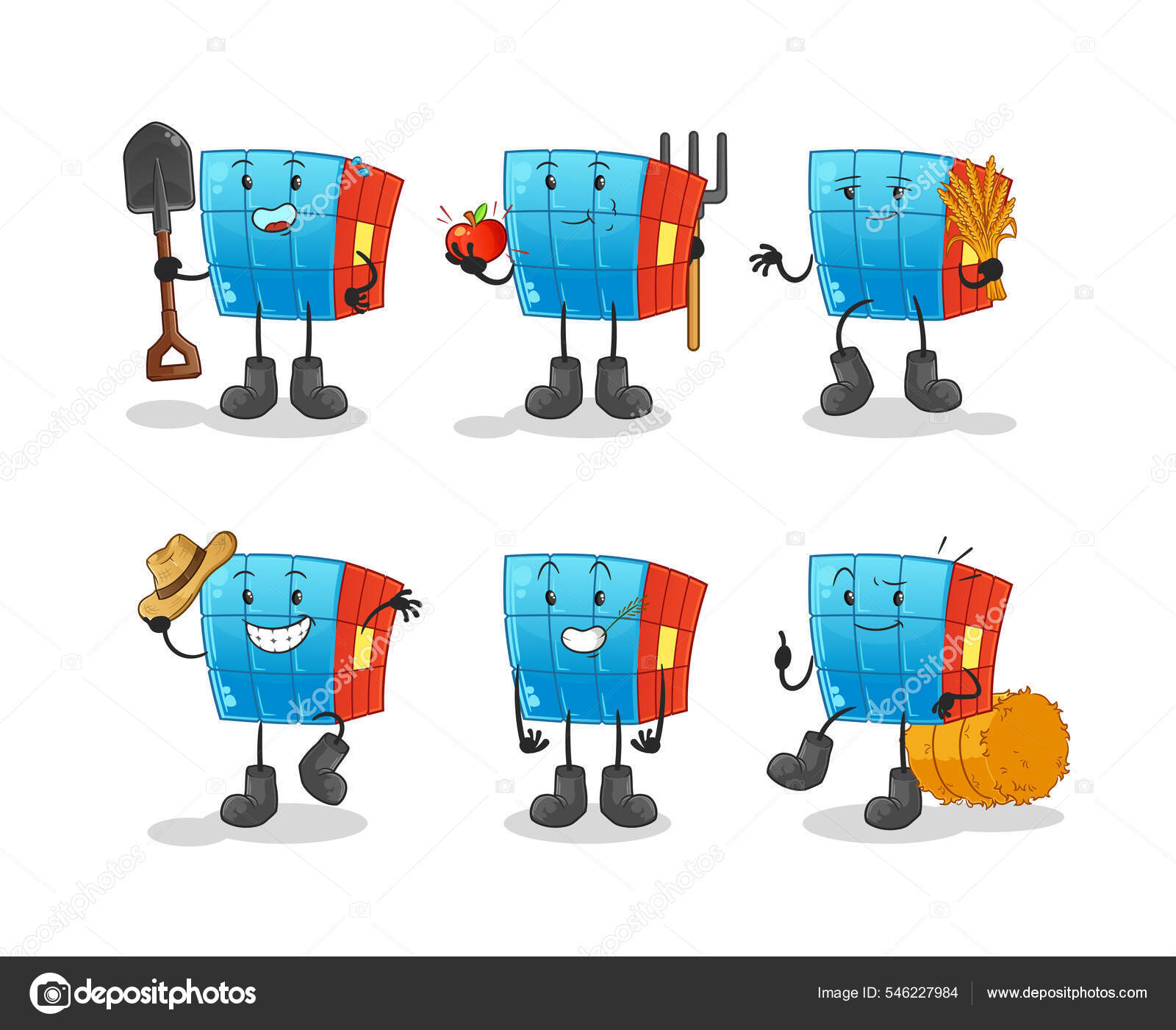 Rubik's Cube Farmer Group Character Cartoon Mascot Vector Stock Vector
