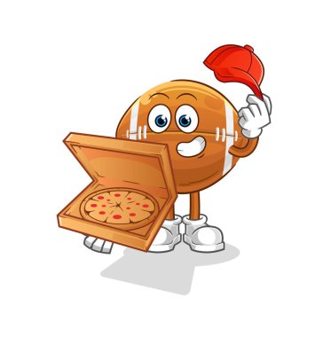 Ragbi topu pizzacı çocuk vektörü. çizgi film karakteri