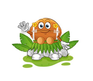 Ragbi topu Hawai 'li el sallayan karakter. çizgi film maskotu vektörü