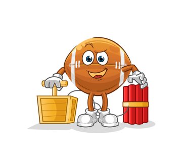 Rugby topunda dinamit fünyesi var. çizgi film maskotu vektörü