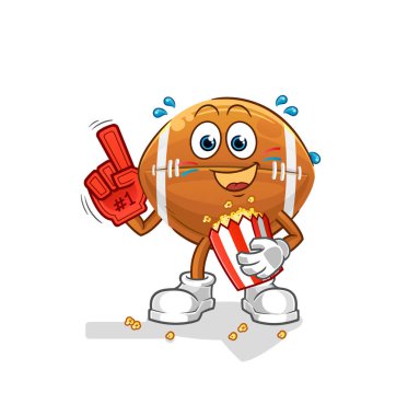 Patlamış mısır illüstrasyonlu ragbi fanatiği. karakter vektörü