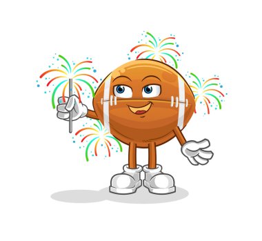 Havai fişek maskotlu ragbi topu. çizgi film vektörü