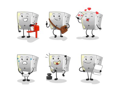 Zarlı postacı karakter belirledi. çizgi film maskotu vektörü