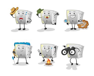 zar macera grubu karakteri. çizgi film maskotu vektörü