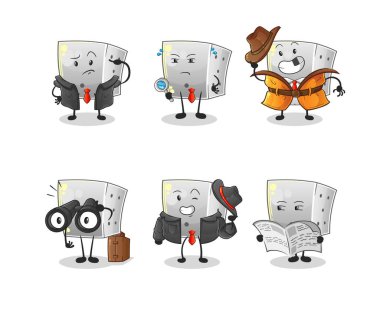 Zar dedektifi grubu karakteri. çizgi film maskotu vektörü