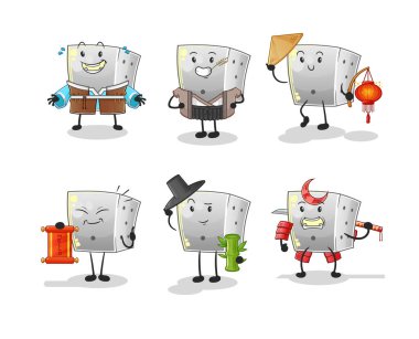 Zar Asya kültürü seti. çizgi film maskotu vektörü