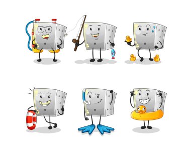 Zar suyu aktivite grubu. çizgi film maskotu vektörü