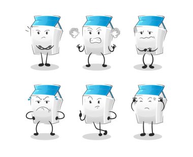 Süt delisi grup karakteri. çizgi film maskotu vektörü