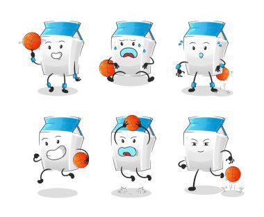 Süt basketbolcusu grup karakteri. maskot vektörü