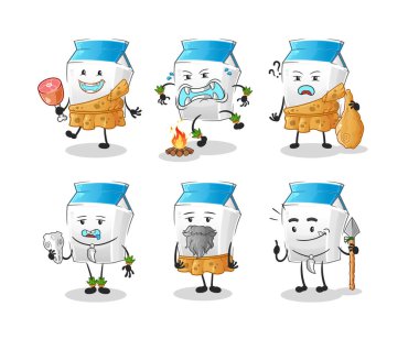 Süt ilkel insan grubu karakteri. maskot vektörü