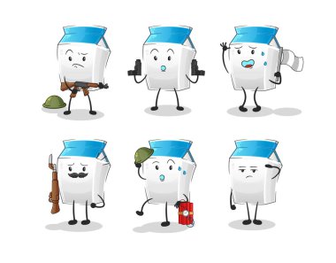 Süt askerleri karakteri. çizgi film maskotu vektörü