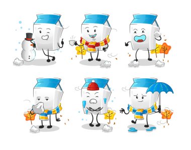 Soğuk hava karakter maskotu vektöründe süt