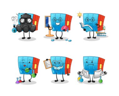 Rubik Küp bilim adamı grup karakteri. çizgi film maskotu vektörü