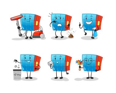 Rubik Küp temizlik grubu karakteri. çizgi film maskotu vektörü