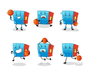 Rubik Küpü basketbol oyuncusu grup karakteri. maskot vektörü