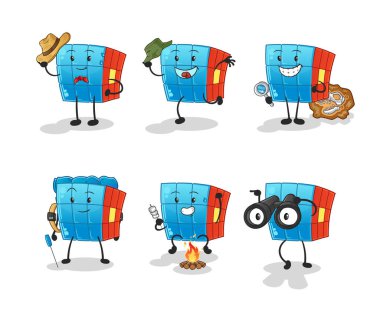 Rubik Küpü macera grubu karakteri. çizgi film maskotu vektörü