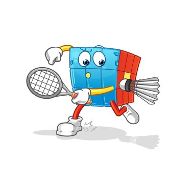 Rubik Küpü badminton oynuyor. karakter vektörü