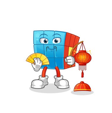 Fener resimli Rubik Küpü Çin yemeği. karakter vektörü
