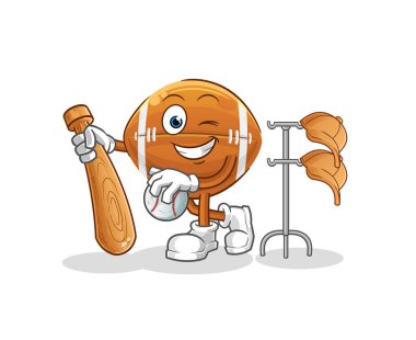 Ragbi topu beyzbol maskotu oynuyor. çizgi film vektörü