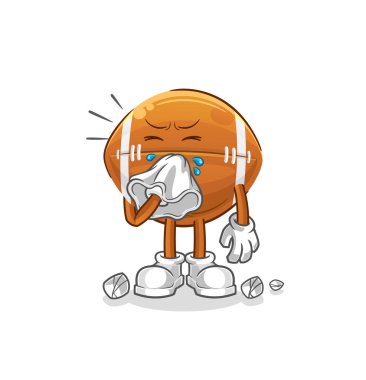 Ragbi topu burun sümkürme karakteri. çizgi film maskotu vektörü