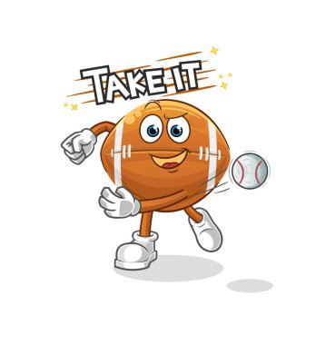 Rugby topu, beyzbol taşıyıcısı fırlatıyor. çizgi film karakteri