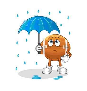 Rugby topu şemsiye resmi tutuyor. karakter vektörü