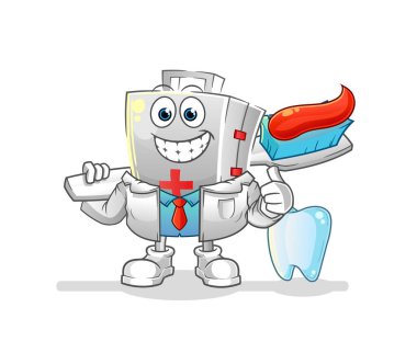 İlk yardım çantası dişçi illüstrasyonu. karakter vektörü