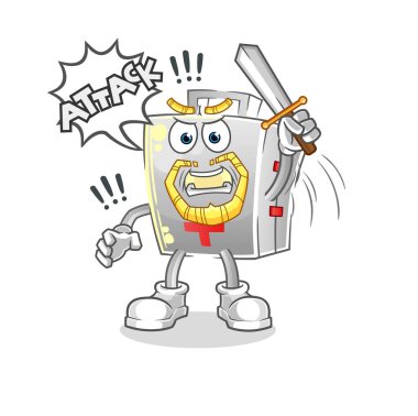 İlk yardım çantası şövalyeleri kılıçla saldırır. çizgi film maskotu vektörü