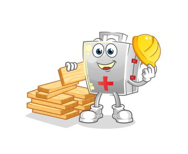 İlk yardım çantası oluşturma vektörü. çizgi film karakteri