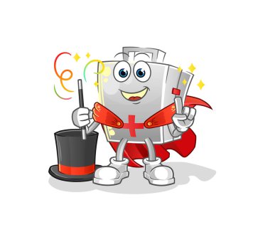 İlk yardım çantası sihirbazı illüstrasyonu. karakter vektörü