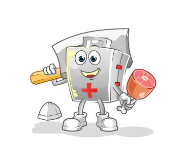 İlk yardım çantası kasap illüstrasyonu. karakter vektörü