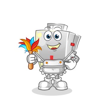 İlk yardım çantası hizmetçi maskotu. çizgi film vektörü