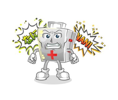 İlk yardım çantası kızgın vektör. çizgi film karakteri