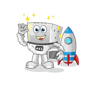 Zar astronotu el sallıyor. çizgi film maskotu vektörü