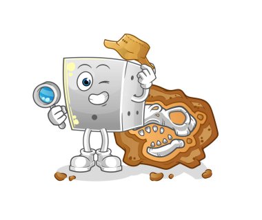 Fosil maskotu olan zar arkeologları. çizgi film vektörü