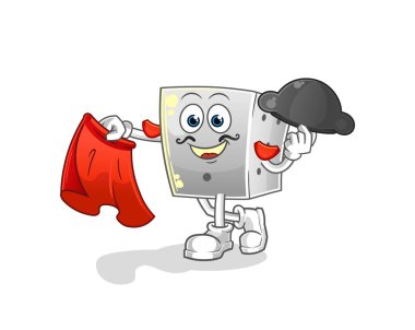 Kırmızı bez resimli zar matadoru. karakter vektörü